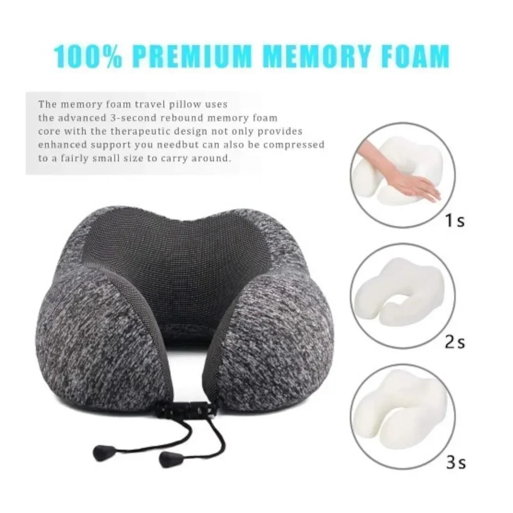 Travel Neck Memory Foam Ergonomic Pillow w/ Storage Bag Comfortable
